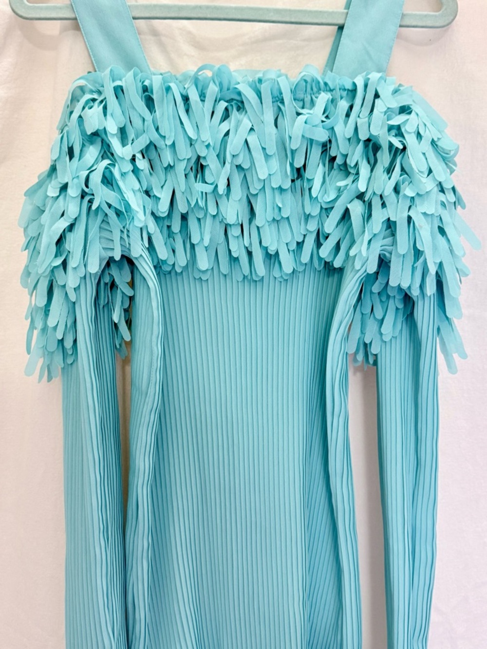 Aqua Fringe-Trim Long-Sleeve Ribbed Women's Top - Picture 7 of 12